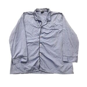 Hanes Pajama Top Mens 2XL Blue Button Down Long Sleeve Cotton Blend Loungewear